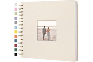 Hiwhy 8 x 8 Inch Scrapbook Photo Album Linen Cover, Hardcover Kraft White Pages Memory Book, for Travel Wedding Guest Book Christmas Baby Shower (20 Sheets/ 40 Pages,Beige)