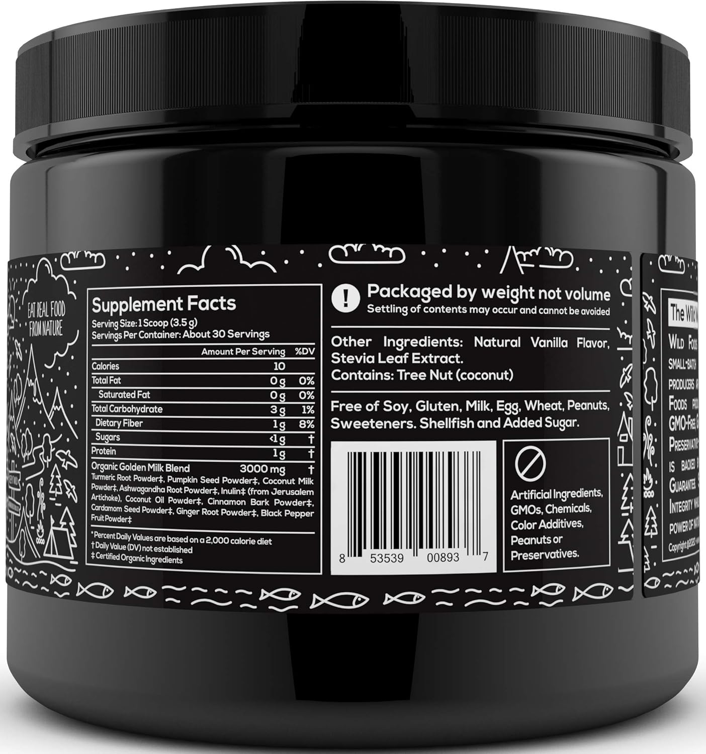 Wild Organic Golden Milk Powder- an Ayurvedic Blend of Coconut Milk, Ginger, Cinnamon, Ashwagandha & Turmeric with Black Pepper- Helps Calm, Relax, Restore- Keto, Non-GMO, Gluten Free - 3.7 oz: Health & Personal Care