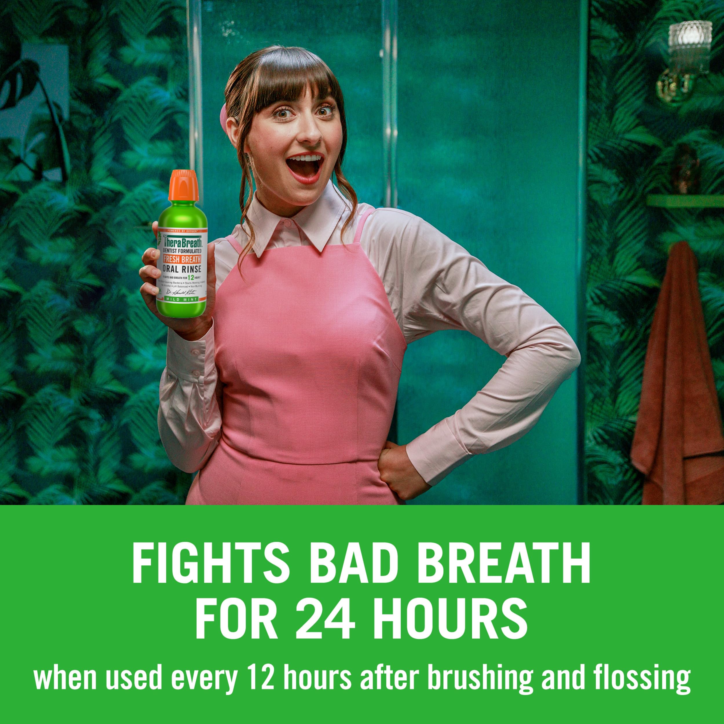 TheraBreath Fresh Breath Mouthwash, Mild Mint Flavor, Alcohol-Free, 16 Fl Oz (2-Pack)