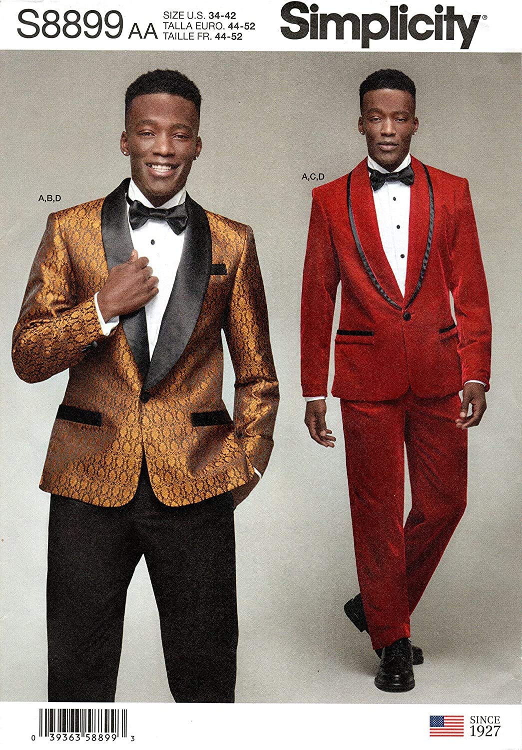 SIMPLICITY Sewing Pattern S8899 Men's Tuxedo Jackets, Pants and Bow Tie, Paper, White, VARIOUS