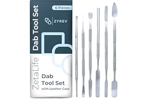 Zyrev 6-Piece Stainless Steel Double-Ended Dab Tool and Carving Tool Set with Leather Case (Silver)