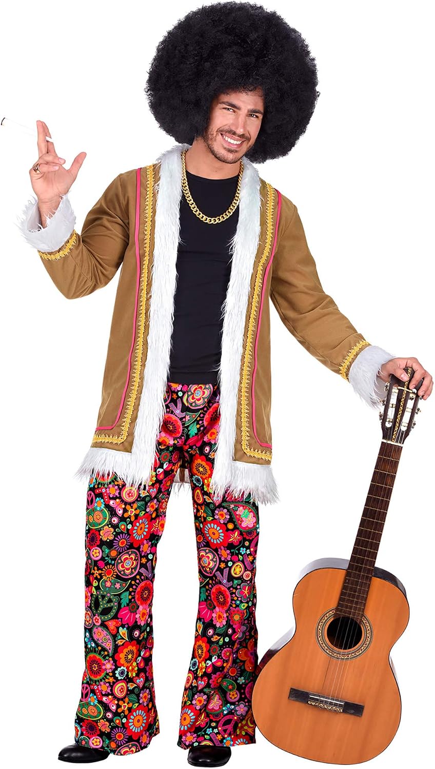 WIDMANN 02201 Adult Mens Hippie Costume. Include Coat and multicoloured trousers. 60s 70s Hippy/Woodstock, Fancy Dress, Outfit