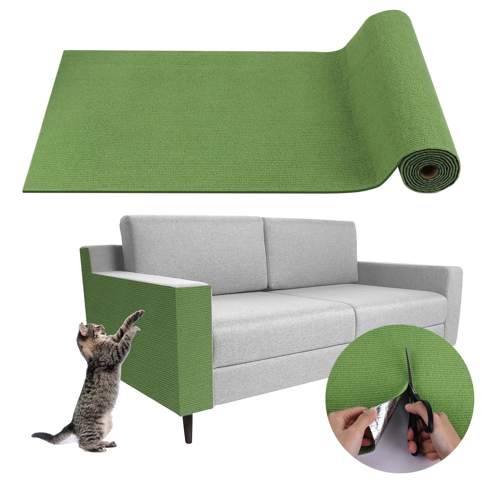 Photo 1 of Climbing Cat Scratcher Mat Trimmable Cat Scratching Post Carpet 157.4’’x15.8’’ Self Adhesive Carpet Mat Pad Replacement for Cat Tree Shelves Post Couch Wall Furniture Steps DIY Protector (Green)