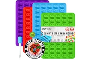 RUGVOMWM Gummy Bear Silicone Candy Molds - Set of 4 Molds with Dropper, Easy-Fill, Non-Stick, Dishwasher Safe, Perfect for Gu