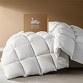 Gehtmnl Goose Down Fiber Comforter Queen Size – All Season Naturally Breathable Down Comforters, Luxury Hotel Collection Duvet Insert with 8 Corner Tabs, Cotton Fabric & Baffle Box (White,50oz Fill)