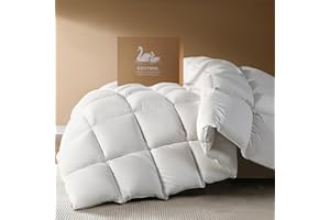 GEHTMNL Gehtmel Goose Down Fiber Comforter King Size – All Season Naturally Breathable Down Comforters, Luxury Hotel Collection Duvet Insert with 8 Corner Tabs, Cotton Fabric & Baffle Box (White,65oz Fill)