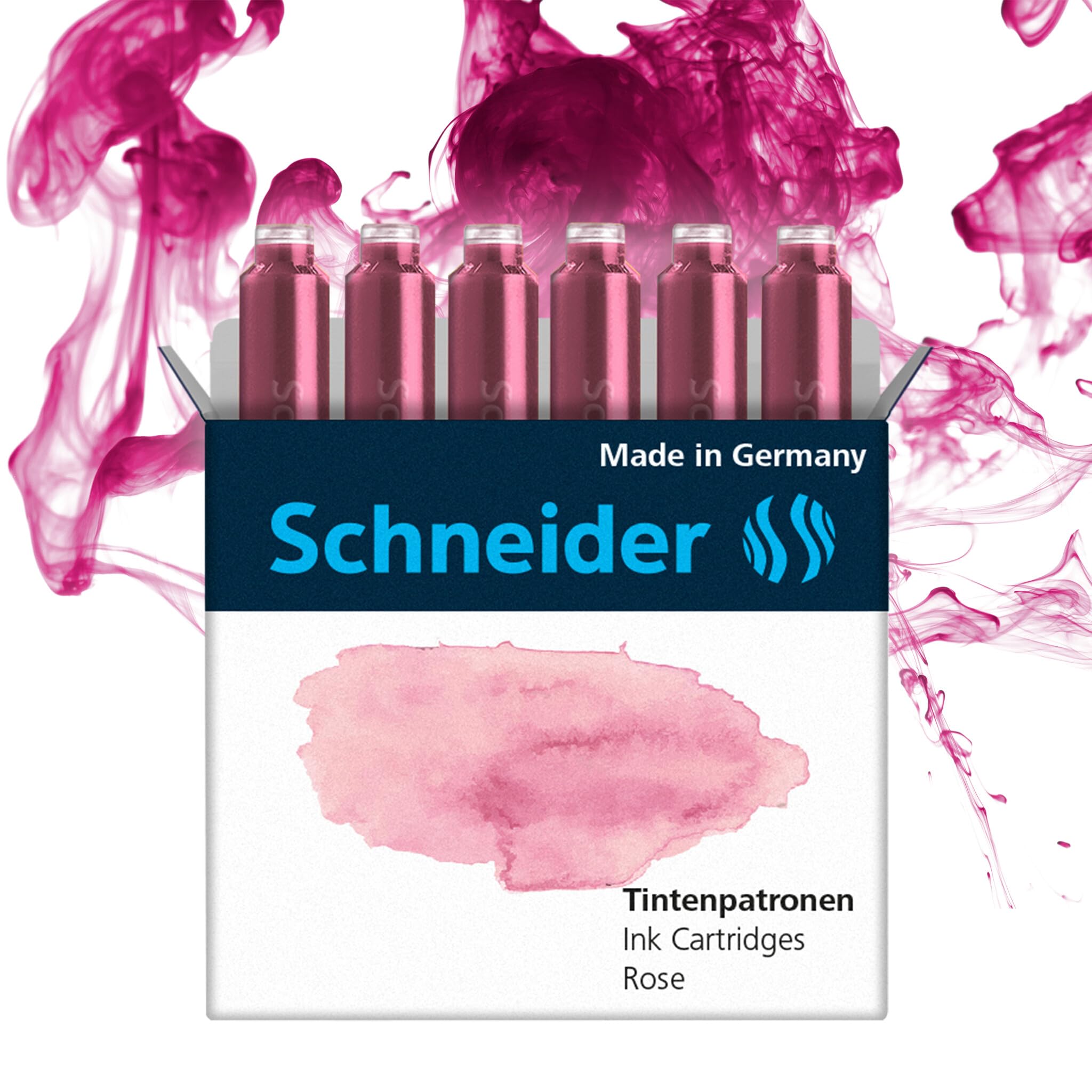 Schneider 166129 Pastel Ink Cartridge (Standard Cartridges for Fountain Pen) Rose, Pack of 6