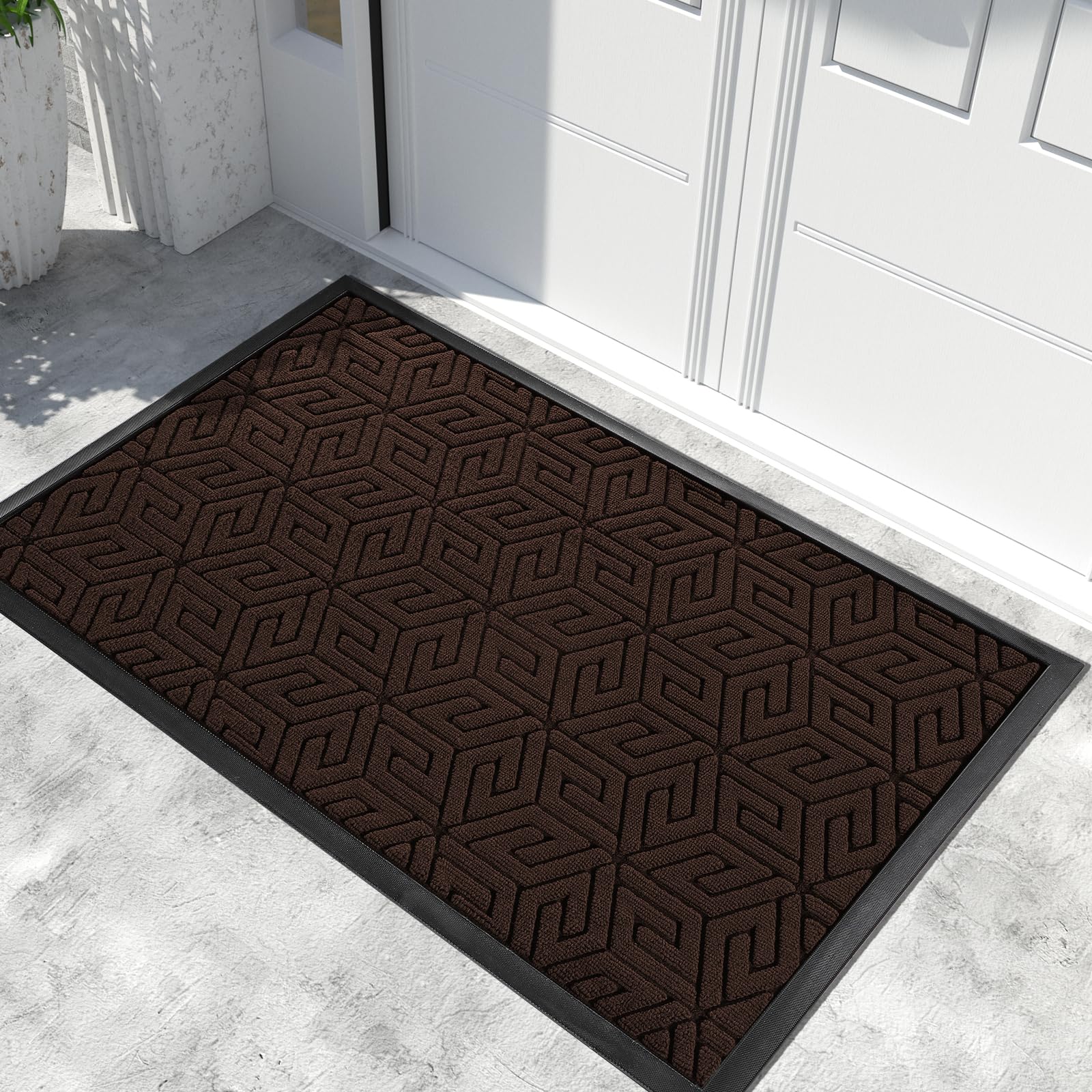 Yimobra Extra Large Door Mat 60x36, All-Weather Waterproof Outdoor Mats for Front Door, Non Slip Rubber Doormat for Patio Proch Outside Entryway Indoor, Brown Image