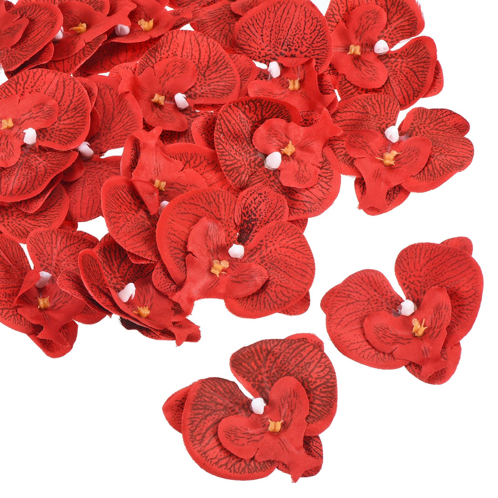 PATIKIL 2.8" Artificial Orchid Flower Heads, 40 Pack Silk Phalaenopsis Fake Butterfly Orchid Heads for Wedding Floral Bouquet Decor DIY Craft Making, Red