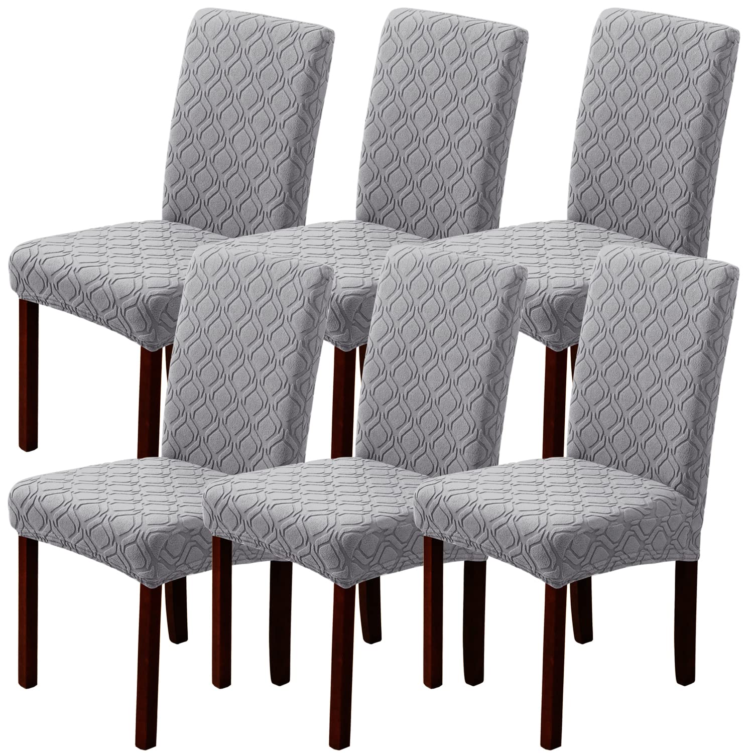 LANSHENG Dining Chair Covers, Stretch Chair Covers for Dining Chairs 6, Removable Washable Dining Chair Seat Slipcovers for Dining Room, Kitchen (Set of 6, Light Grey)