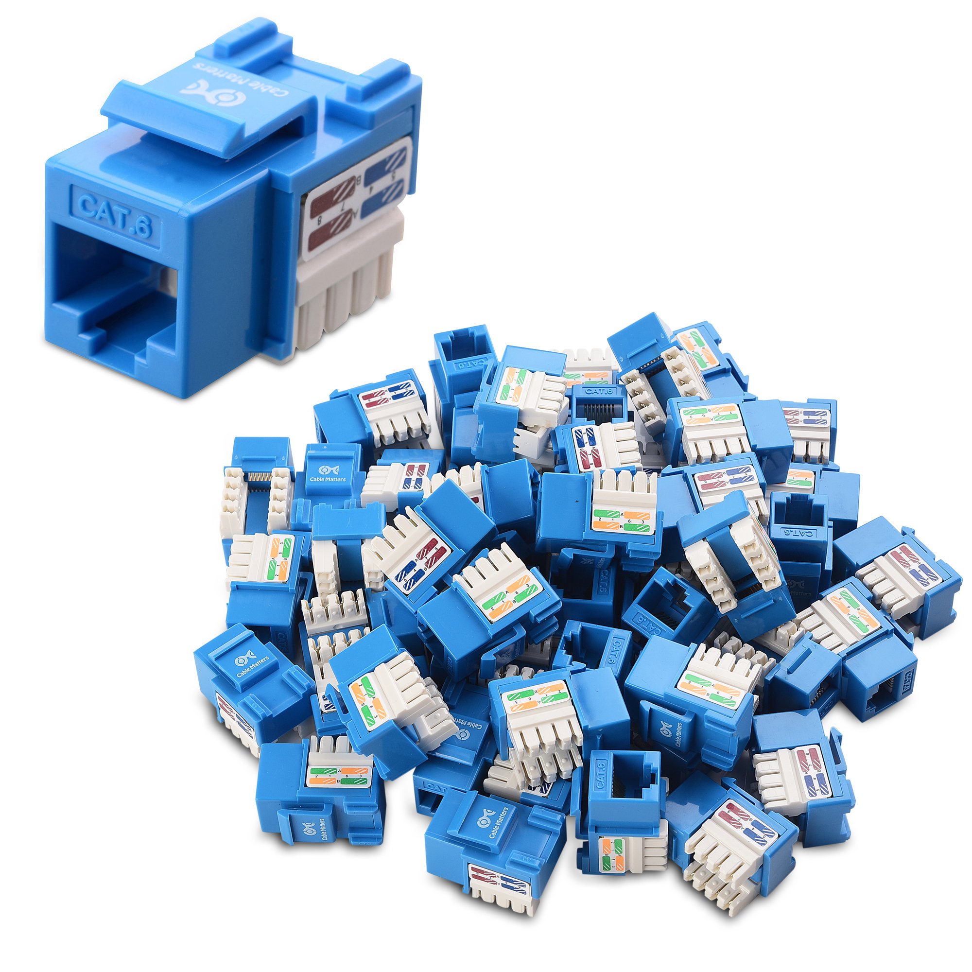 Cable Matters UL Listed 50Pack RJ45 Keystone Jack in Blue and Keystone