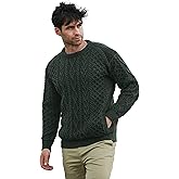Aran Crafts Men's Irish Cable Knitted Crew Neck with Tweed (100% Merino Wool)
