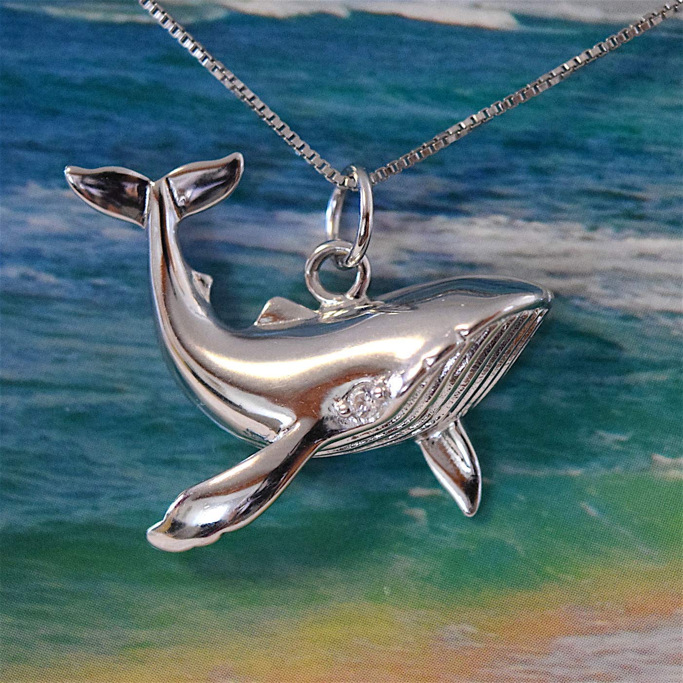 A6012 Sterling Silver Hawaiian Humpback Whale Pendant Necklace with 18