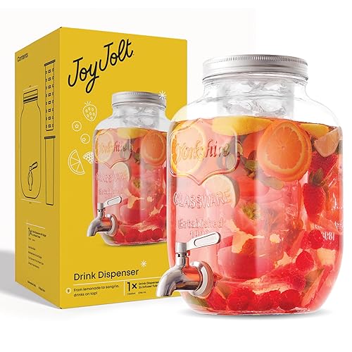 1-Gallon Drink Glass Beverage Dispenser with Stainless steel  Spigot plus Ice Cylinder and Fruit Inf