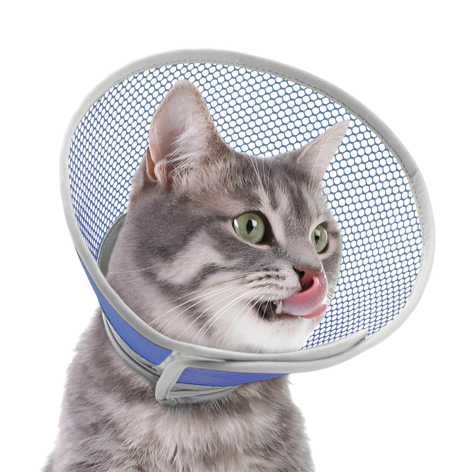 Supet Cat Cone Collar Soft Comfortable Adjustable Waterproof cat recovery collar After Surgery to Stop Licking and Scratch, Alternative to Plastic Elizabeth Head Neck Cone (Deep Blue S)