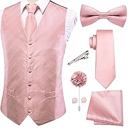 Hi-Tie Blush Pink Men Silk Vest Bowtie Set Suit