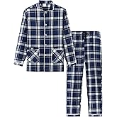 MoFiz Mens Pajama Set Soft Cotton Button Down Notched Collar Pjs Long Sleeve 2 Piece Sleepwear Lounge Nightwear with Pocket