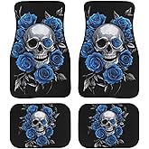 WXYUN Blue Rose Skull Auto Carpet Floor Mats for Car Van Truck SUV, 4 Pieces Front & Rear Full Set with Rubber Backing Universal Fit for Most Vehicles