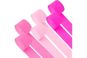 BOEIAC Crepe Paper Streamers - 6 Rolls, 492ft, Pack of 6 Light Pink & Hot Pink Party Streamers for Birthday, Wedding, Baby Shower & Anniversary Decorations (2.37 Inch x 82 Ft/Roll)