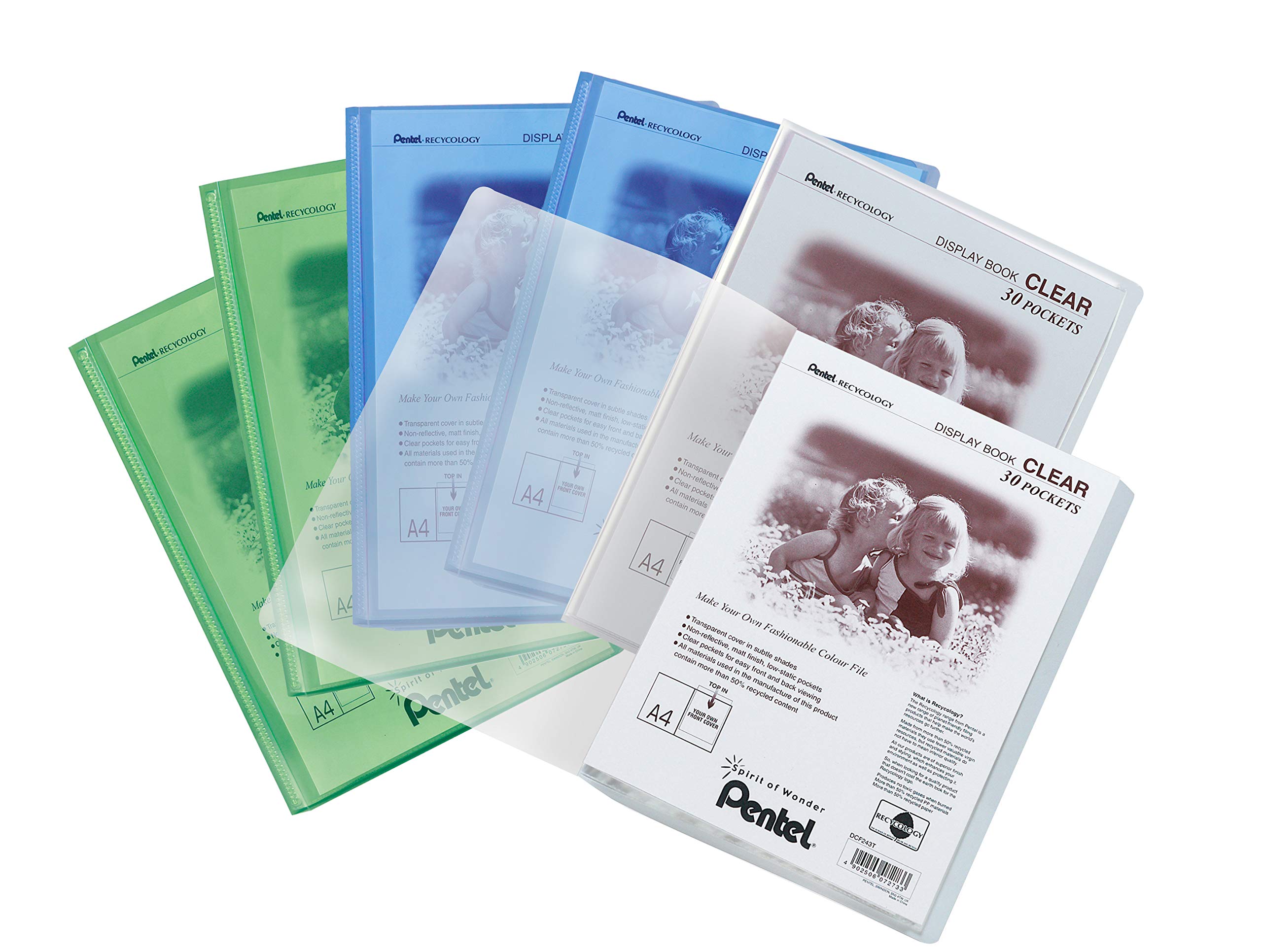 Recycology Display Book Clear, Mixed Pack of 6 Folders