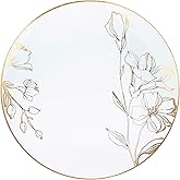 [10'' Plates 10 Count] White Plastic Floral Design Party Dinner Plates With Gold Rim Premium heavyweight Elegant Disposable Tableware Dishes
