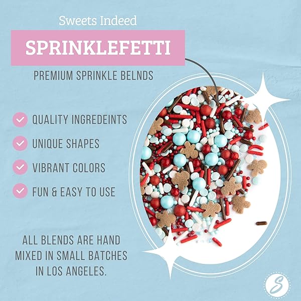 SWEETS INDEED SPRINKLES, GINGERBREAD EDIBLE SPRINKLE MIX, PERFECT FOR CAKE DECORATIONS, BAKING, ICE CREAM, COOKIES, CUPCAKE TOPPER 4 OUNCES