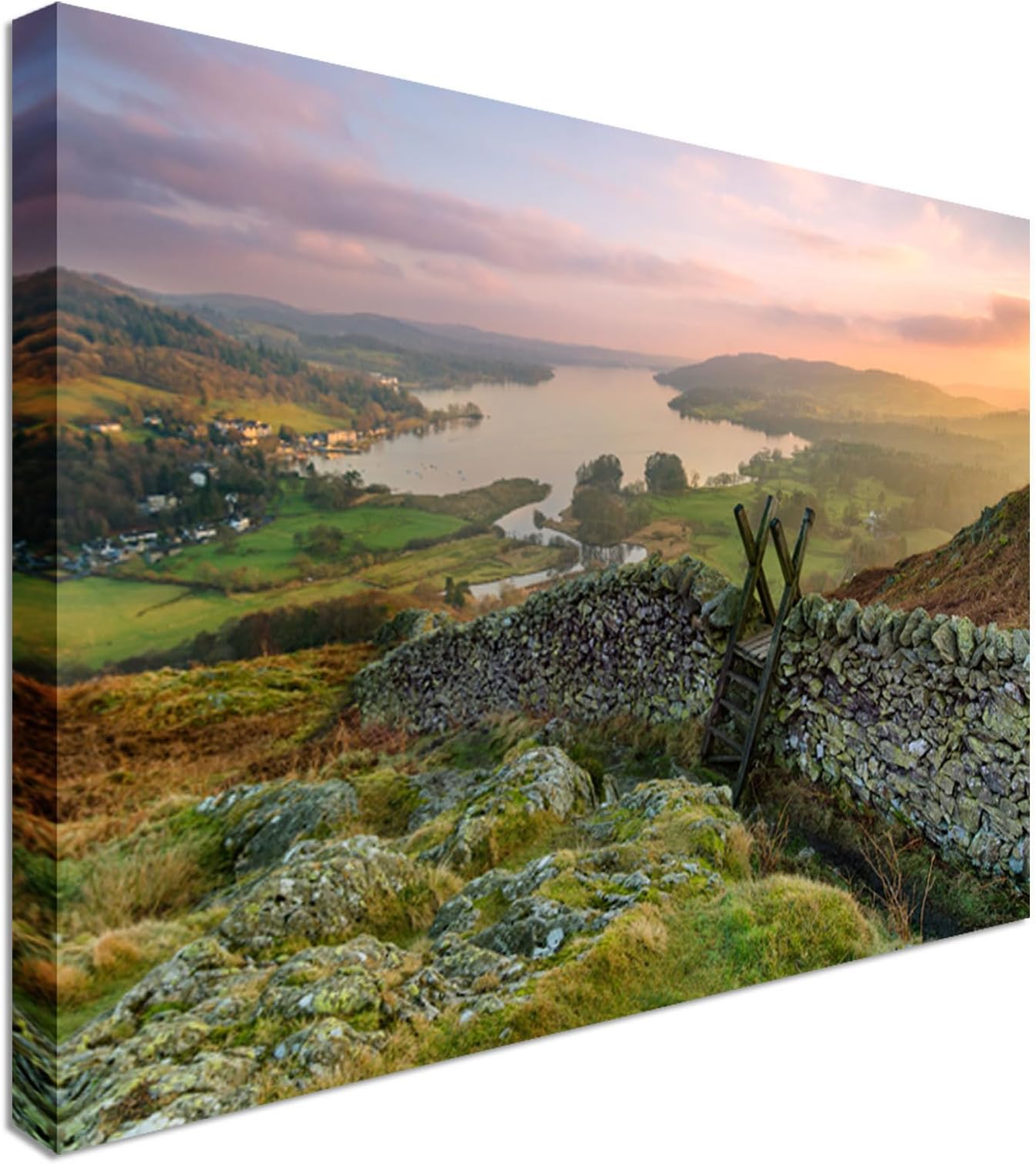 Sunset over Windermere in the Lake District | 40x30 Canvas Wall Art Print - Long Lasting Wooden Frames
