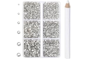 CMBYN Glue Fix Crystal Flatback Rhinestones Glass Diamantes Gems for Crafting Nail Art Crafts (Crystal, 6Sizes/7200PCS)