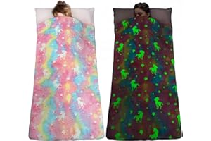 TANOSHII Sleeping Bag for Kids Glow in The Dark Slumber Bag for Girls and Boys Toddler Nap Mats, 62" x 28" Soft and Comfortable for Sleepover, Daycare, Preschool, Kindergarten