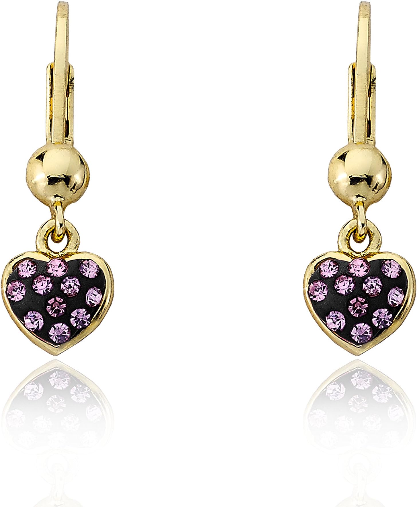 Molly Glitz Heart of Jewels 14k Gold-Plated Black & Pink Crystals Heart Dangle Leverback Earring