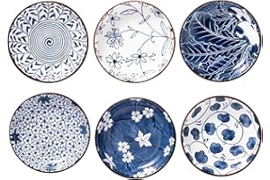 Swuut Japanese Style Ceramic Dipping Bowls,4'' Small Side Dishes Soy Sauce Dish for Sushi Dip,Snack,2.5 Oz Blue and White Pin