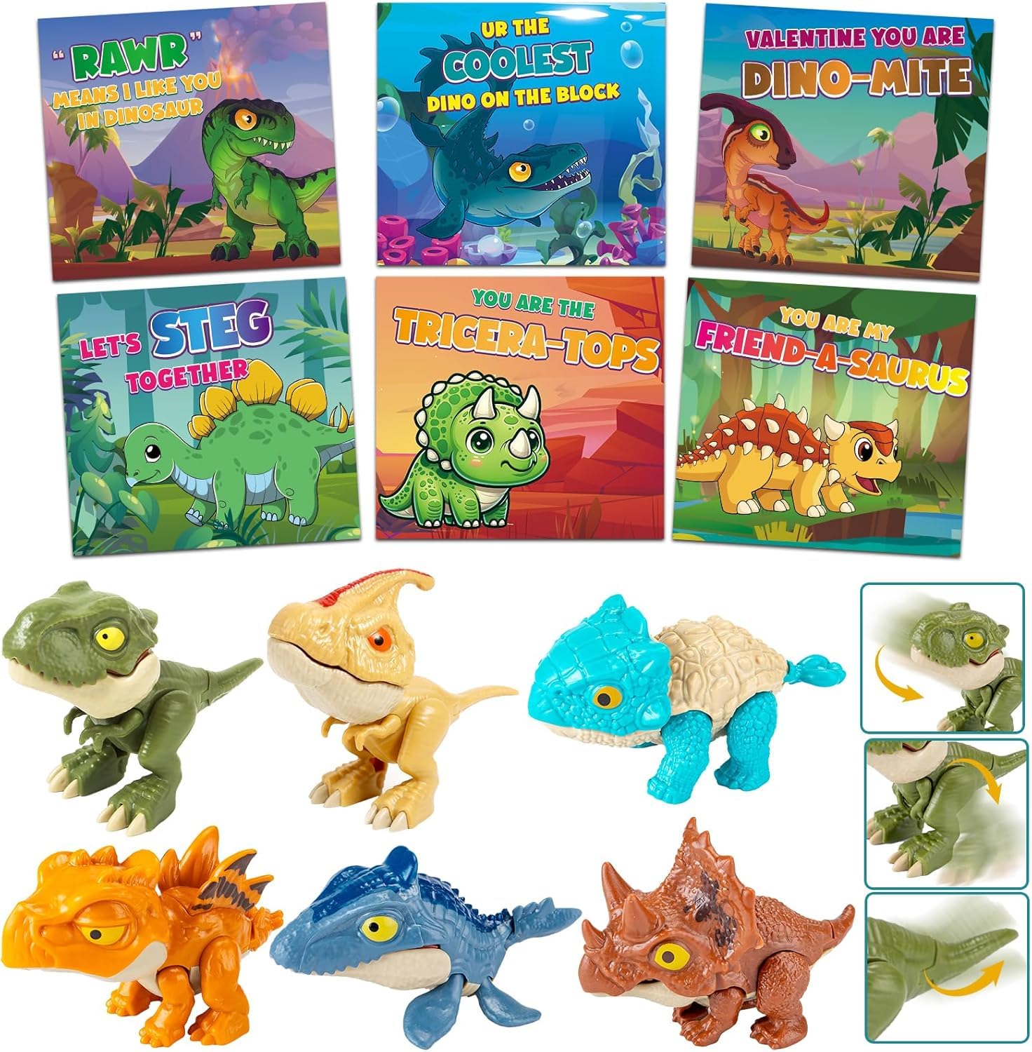 ShyLizard 24 Pack Valentines Day Cards for Kids with Dinosaur Toys ...