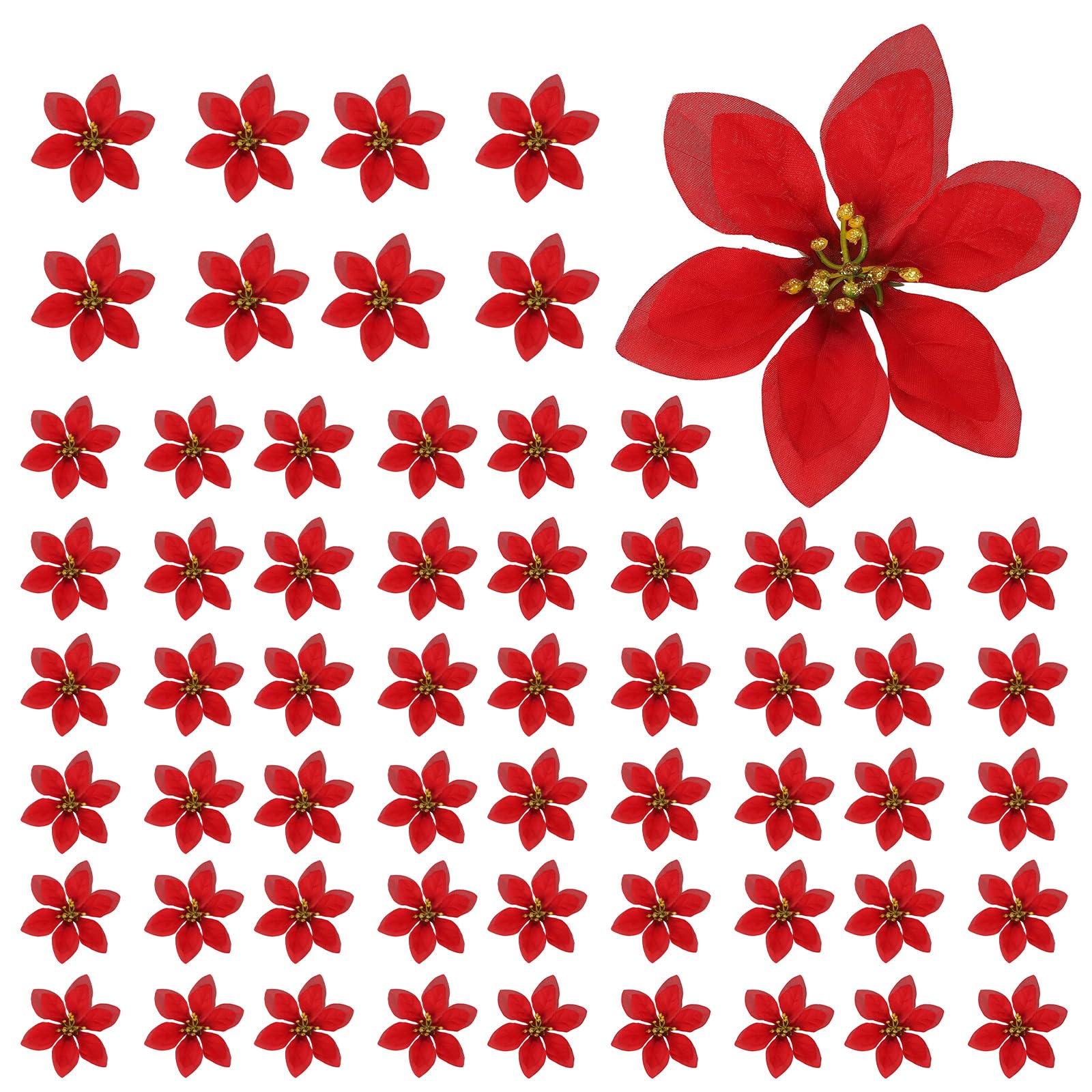 VKTY 60PCS Christmas Poinsettia Flowers, Christmas Poinsettia Decorations in Wreaths Garland, Artificial Poinsettia Flowers Xmas Flowers for Christmas Tree Ornaments New Year Ornaments