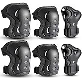 Kids/Youth/Adult Knee Pads Elbow Pads with Wrist Guards Protective Gear Set 6 Pack for Roller Skating Skateboard Cycling Skating Bike Scooter Riding Sports