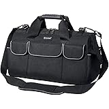 TICONN 16in Tool Bag with Waterproof Soft Bottom, Multi-Pockets Wide Mouth Tool Tote with Safety Reflective Straps, Adjustabl