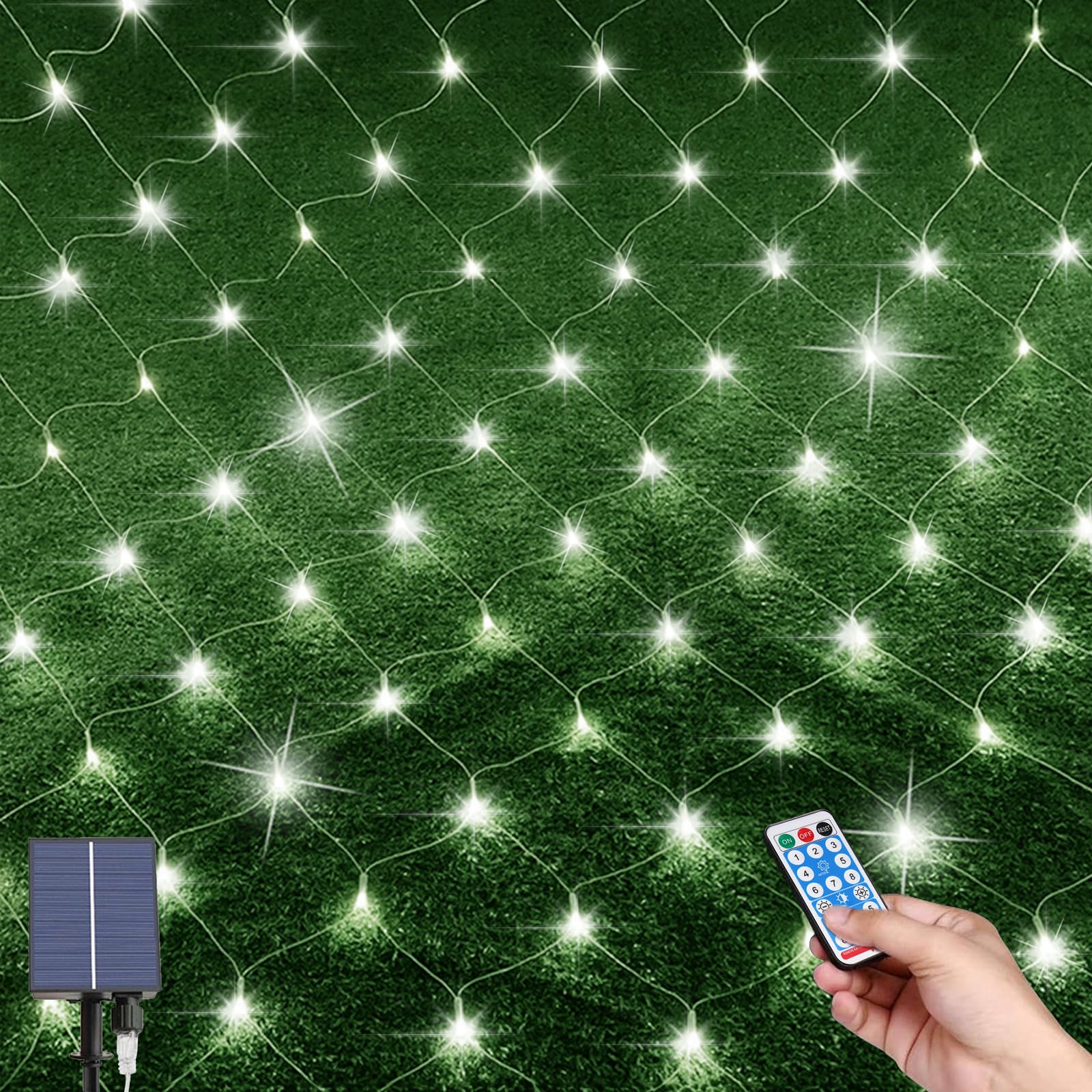 MXJFYY Solar String Lights Outdoor Garden, 1.5M*1.5M 96 LEDs Mesh Fairy Lights, 8 Lighting Modes,Waterproof Net Lights with Remote,Christmas net Lights Outdoor for Tree/Window Decorations