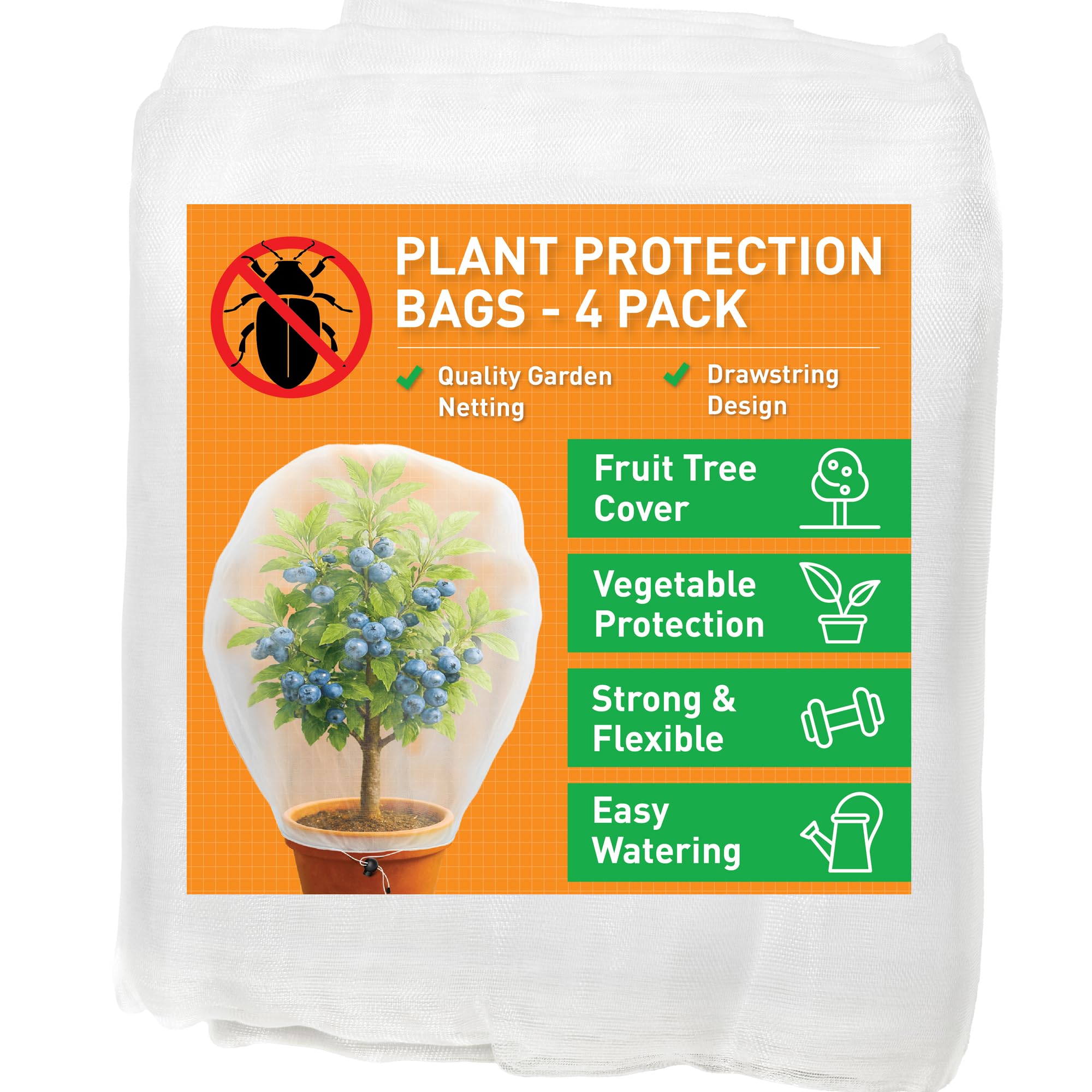 Fruit Tree Protection Bags 4.5x6 FT in 4 Pack | Multiple Size Garden Netting for Fruit & Vegetable Protection | White Plant Net Cover for Blueberry & Tomato | Bird & Insect Mesh Fabric Protector