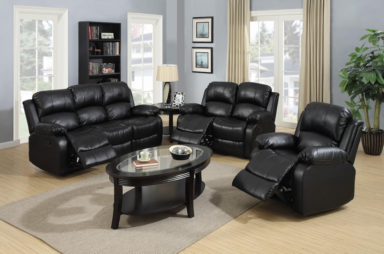 Beverly Furniture Nottingham Bonded Leather 3Piece Reclining Sofa Set