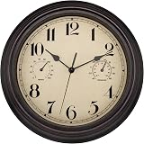 Foxtop 12" Indoor Outdoor Waterproof Wall Clock with Thermometer & Hygrometer view 1