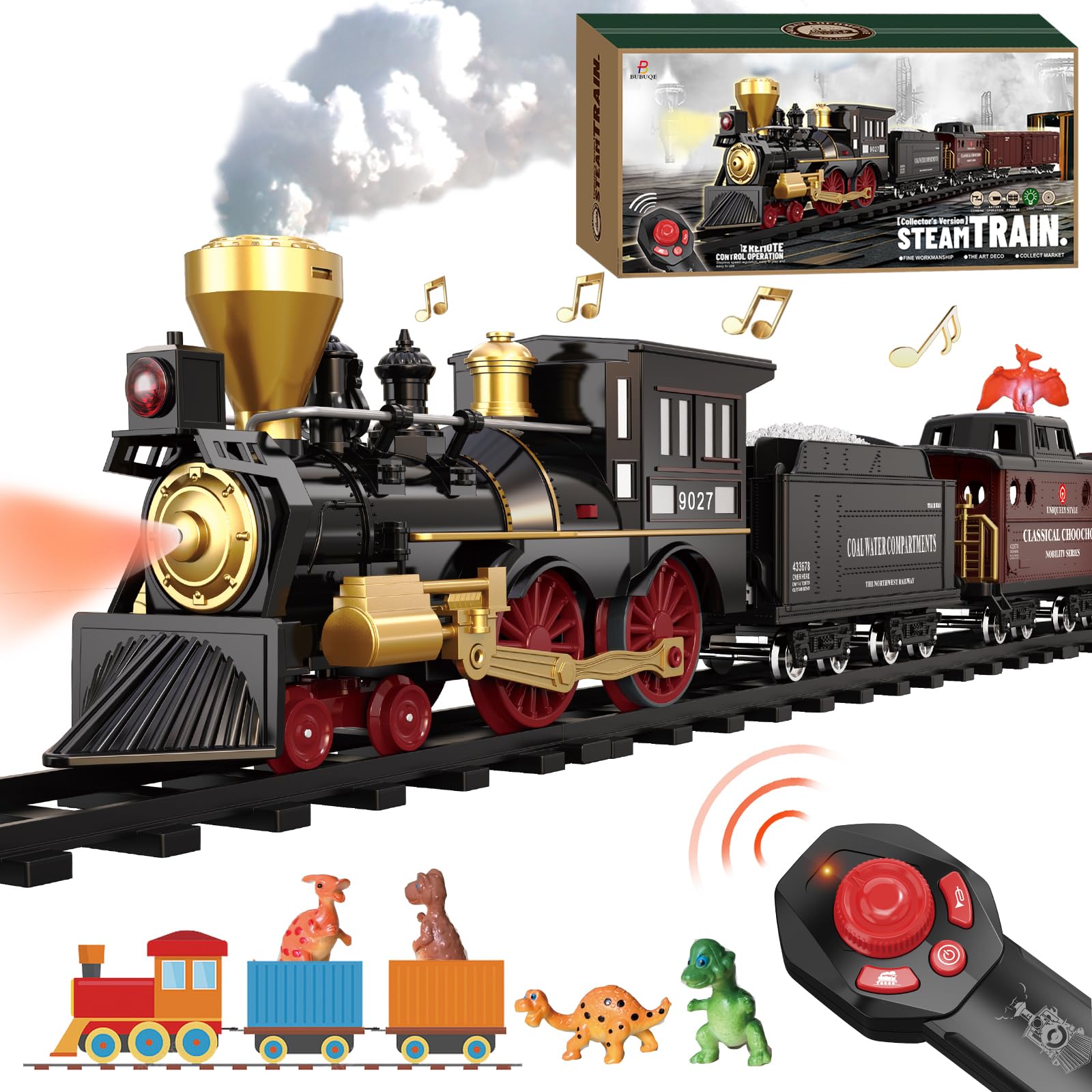 Photo 1 of Remote Control Train Set for Kids Electric Steam Engine Locomotive, Cargo Car & Tracks,Trains w/Realistic Smoke,Sounds & Lights,Rechargeable Birthday Gifts for 3 4 5 6 7+ Years Old Boys Girls