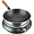 Abangdun Wok Induction Cooktop 1700W 120V Wok Burner Induction Curved Electric Stove Hot Plate Frying Evenly