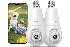 Hugolog 2K Light Bulb Security Cameras Wireless Outdoor-2.4GHz Cameras for Home Security Indoor with AI Motion Detection,Clear Color Night Vision,360°Auto Tracking,Siren Alarm,24/7 Recording