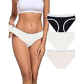 ANLIQI Women's Cotton Underwear Lace Trim Bikini Panties for Women Moisture Wicking Underwear Ladies Hipster Panty Multipack
