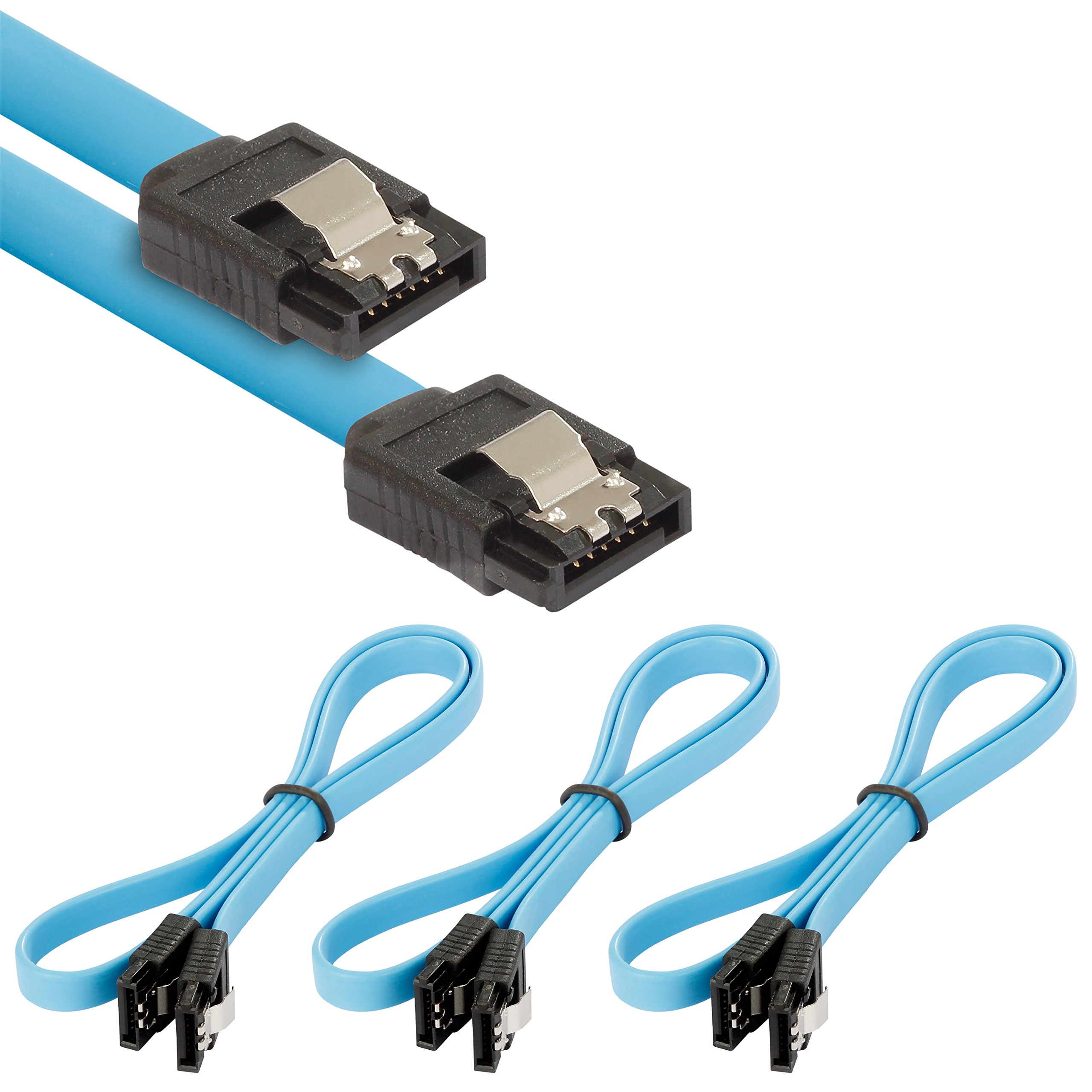 POPPSTAR 3x 0.5m Sata 3 HDD SSD cable with clip plugs straight, up to 6 Gbps, blue