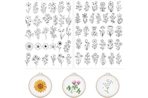 Water Soluble Embroidery Patterns Stabilizers - Rngmsi 2 Sheets Flower Stick and Stitch Embroidery Paper Wash Away 60 Pcs Daisy Roses Sunflowers Embroidery Transfer Paper Stabilizers for Hand Sewing