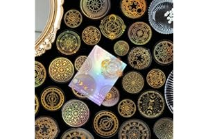 YASMEN Gold Holographic Sticker Pack - 45 Pieces, Transparent Resin Stickers Craft Supplies, Scrapbook Stickers Aesthetic for Journaling Laptop Planners DIY Water Bottles Phone Case - Kids' Stickers