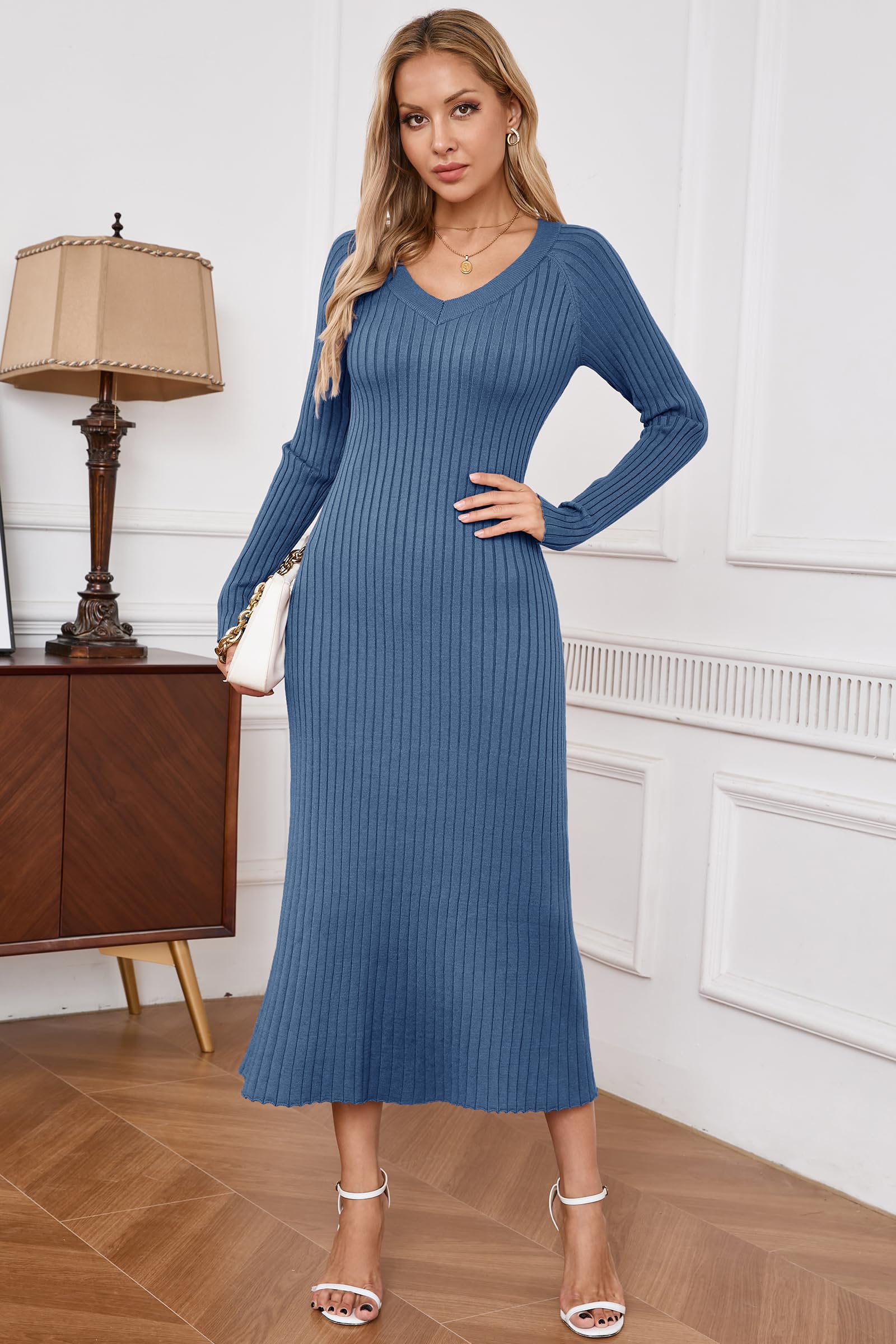 Arach&Cloz V Neck Sweater Dress