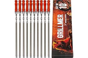 Long Stainless Steel BBQ Skewers 60 cm — Shish Kabob/Kebab Sticks, Flat Heavy-Duty Metal Grilling Rods for Picanha & Shashlik