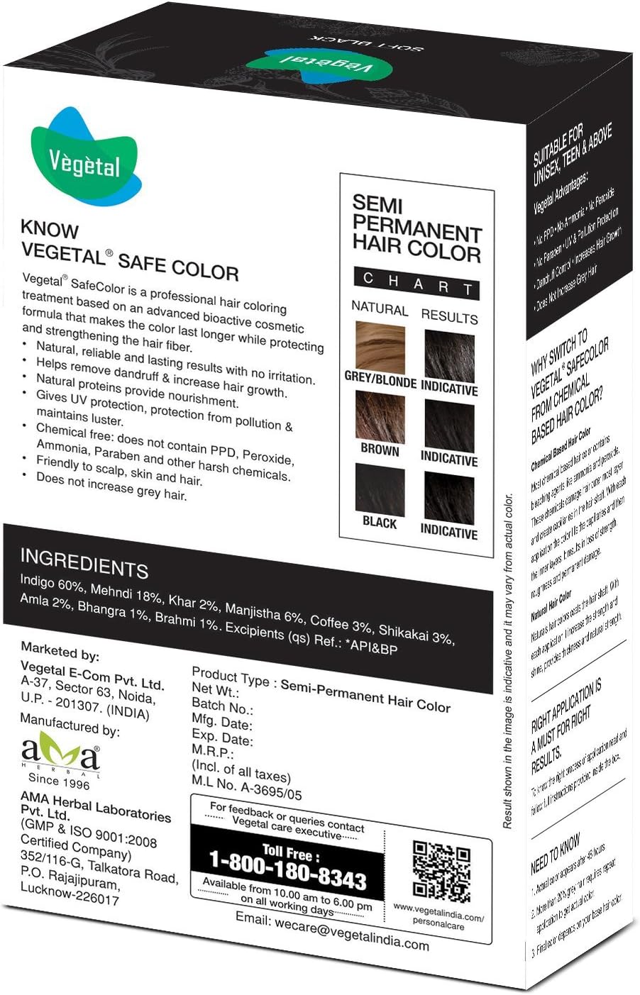 Vegetal Safe Hair Color Soft Black 50gm, 50 g (Pack of 1) - Image 3