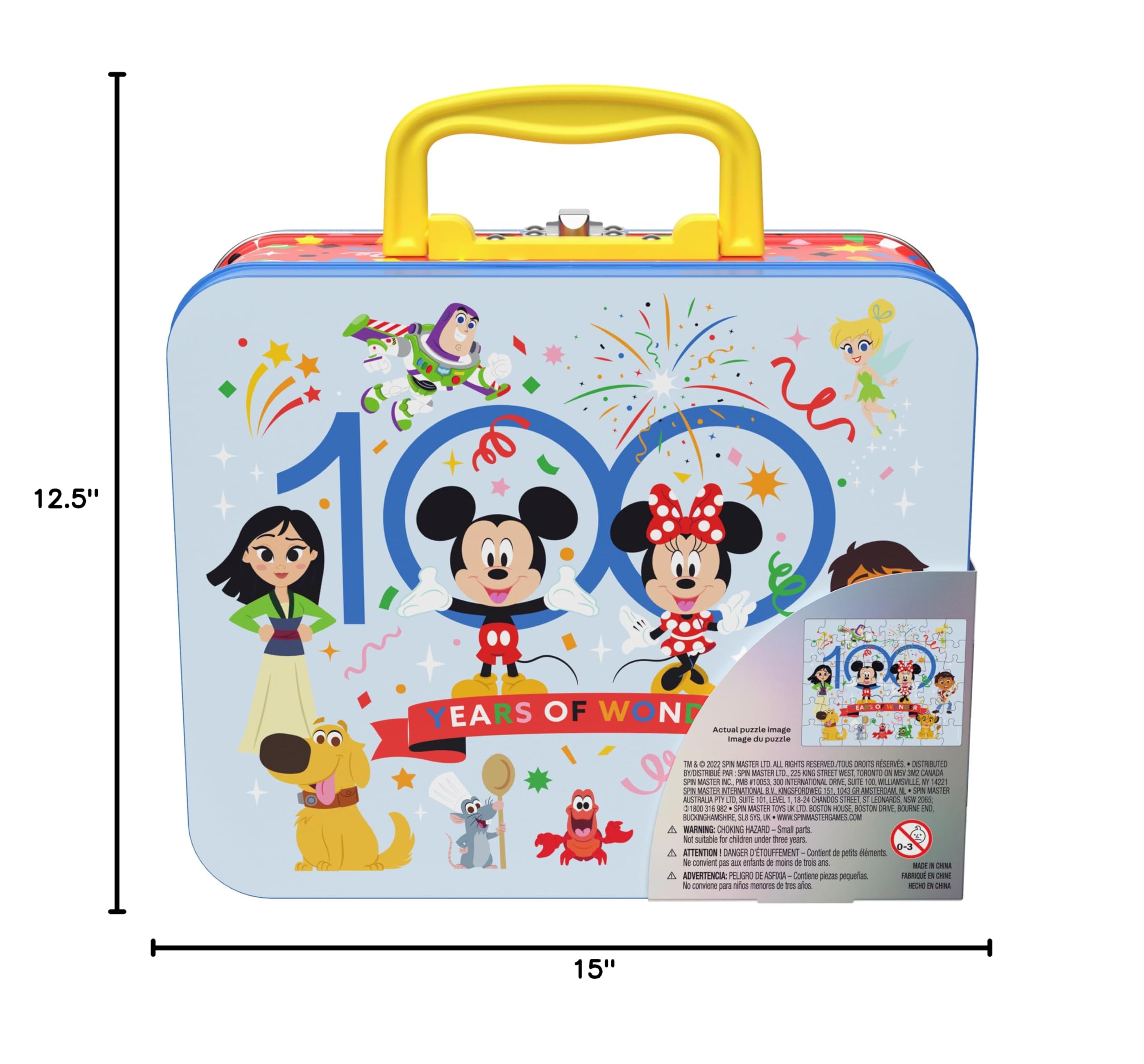Disney100 Anniversary, 48-Piece Jigsaw Puzzle in Metal Tin Handle Lunch Box, Puzzles for Kids Ages 4-8, Disney Toys for Adults & Kids Ages 4 and up
